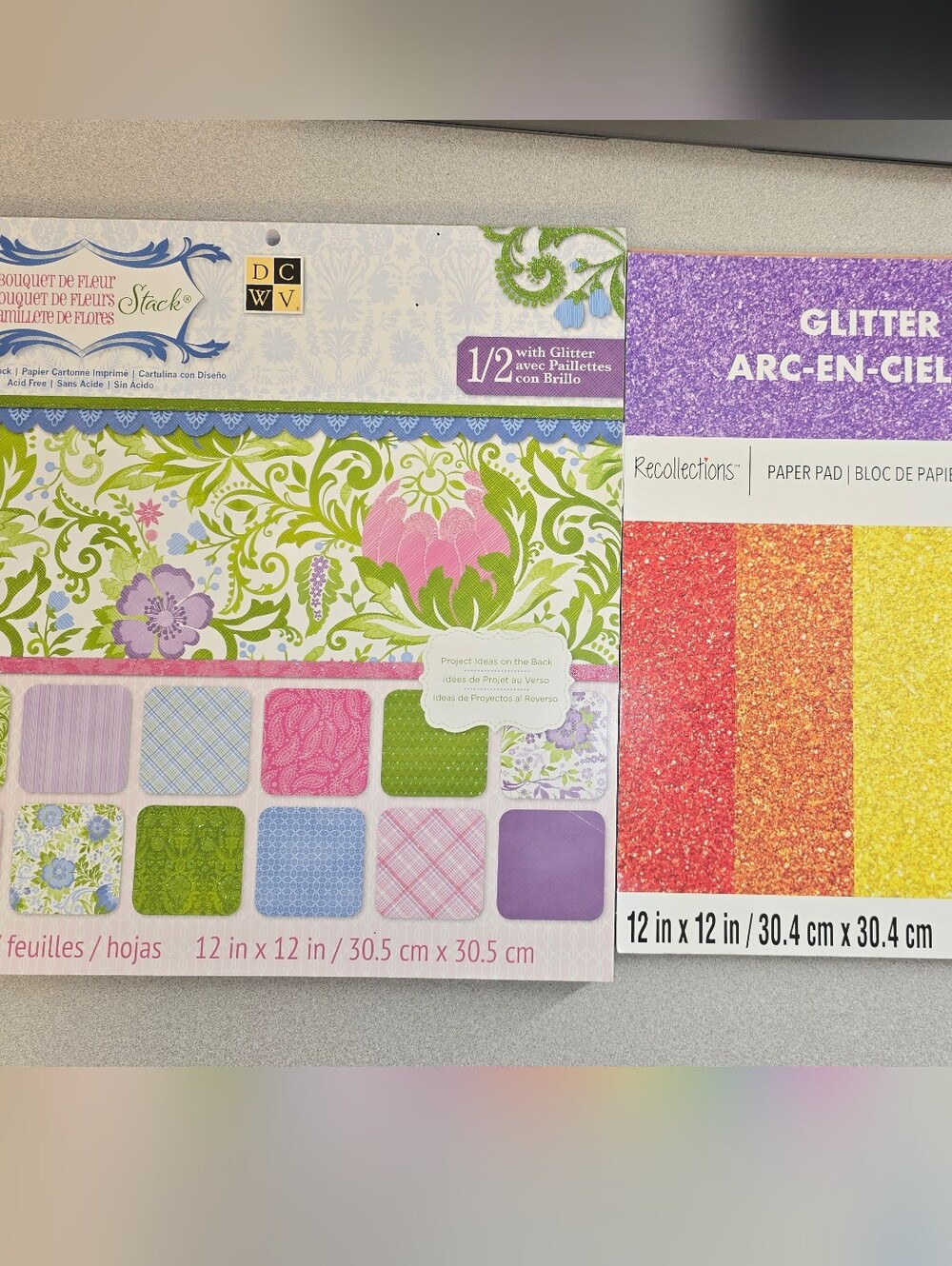 48 + 15 Sheets 12x12 Scrapbook Paper Pads Glitter Floral Rainbow Craft Lot